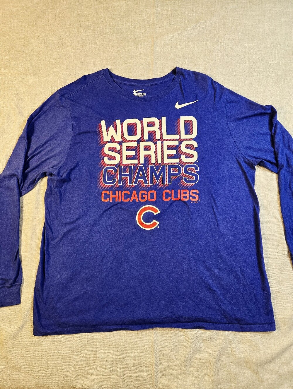 Nike Mens Size XXL Chicago Cubs World Series Champs Long Sleeve T Shirt Blue